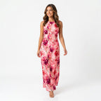 Women's Floral Print Midi Dress with Shoulder Straps