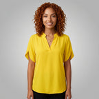 Fuchsia Dames Blouse met Korte Mouwen en V-Hals
