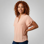 Fuchsia Dames Blouse met Korte Mouwen en V-Hals