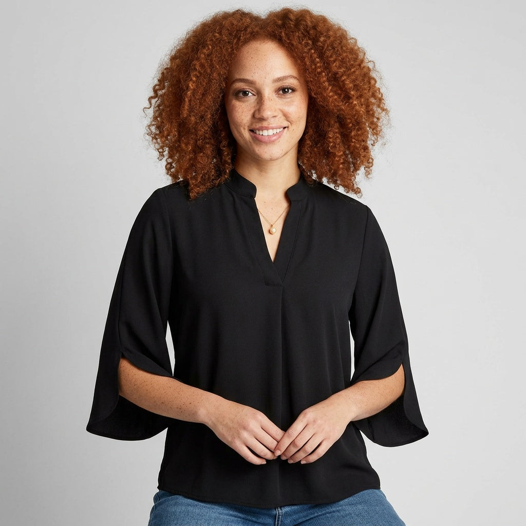 Fuchsia Dames Blouse met Korte Mouwen en V-Hals