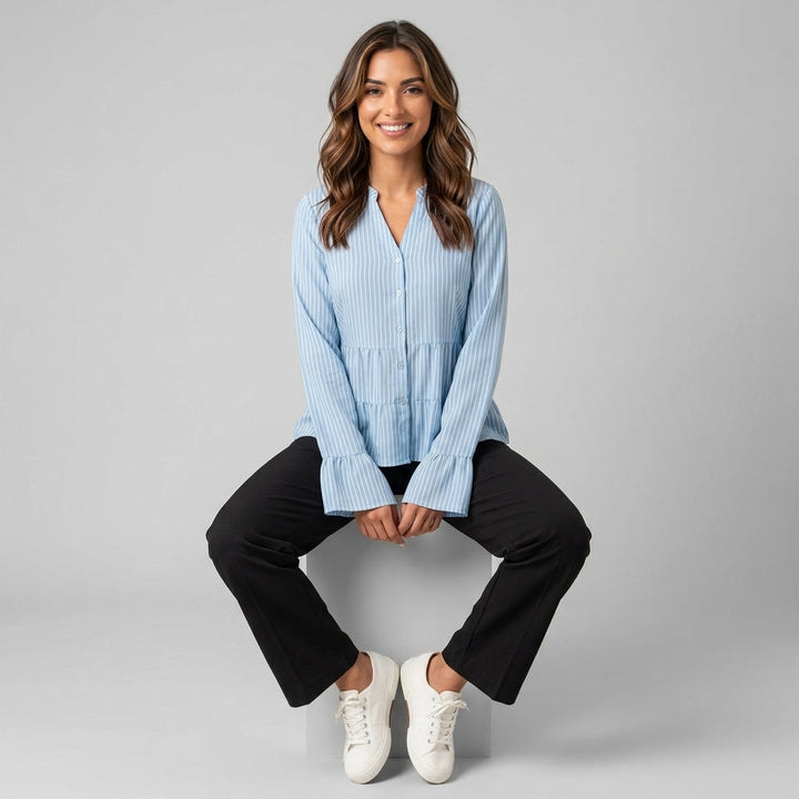 Dames Peplum Blouse met Strepen Getailleerde Blouse