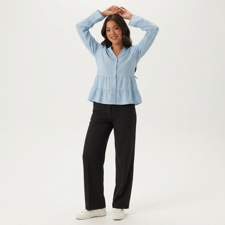 Dames Peplum Blouse met Strepen Getailleerde Blouse