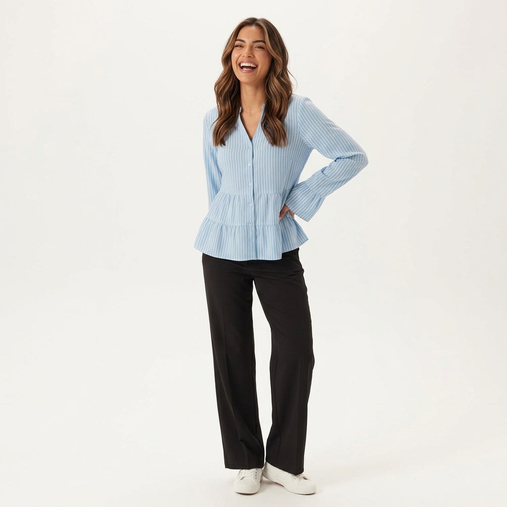 Dames Peplum Blouse met Strepen Getailleerde Blouse