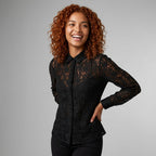 Black Women's Lace Blouse with Long Sleeves