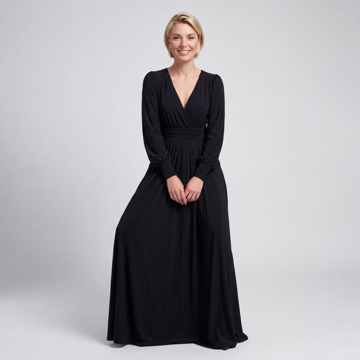 Dames Midi Wikkeljurk Zwart Elegante Jurk