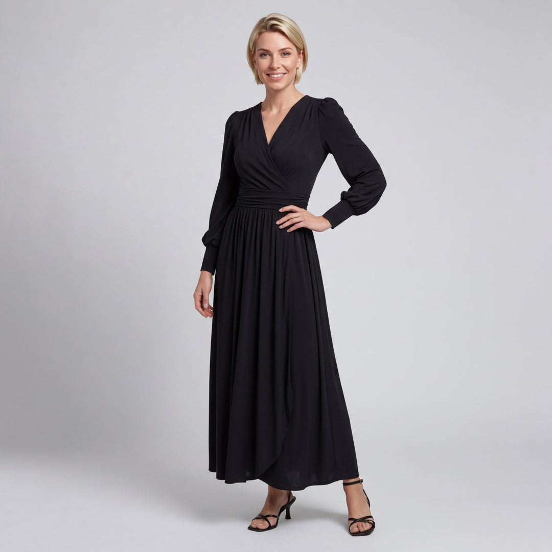 Dames Midi Wikkeljurk Zwart Elegante Jurk