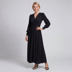 Women's Midi Wrap Dress Black Elegant Dress