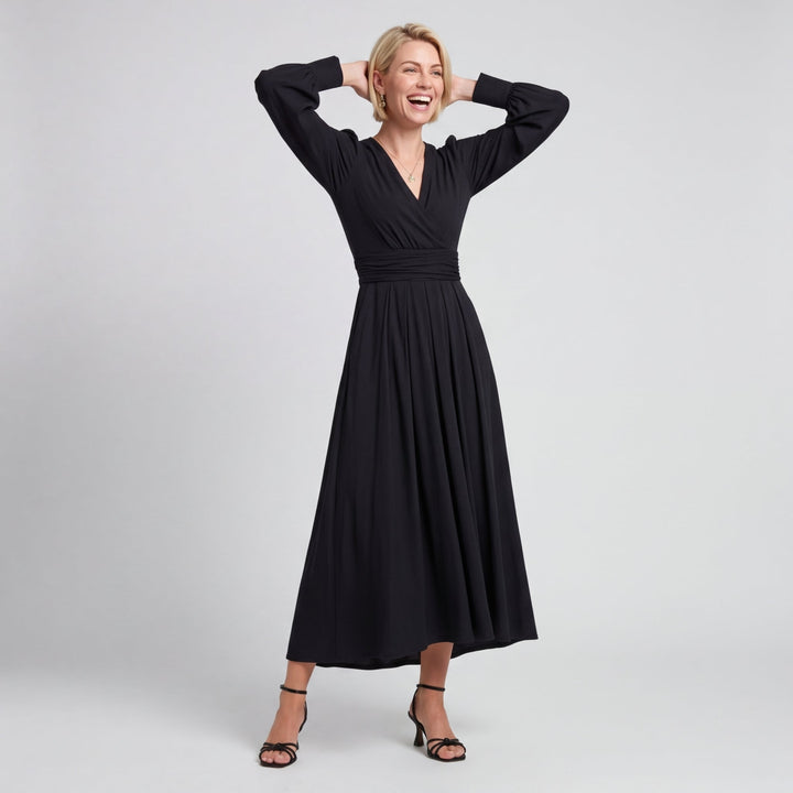 Dames Midi Wikkeljurk Zwart Elegante Jurk
